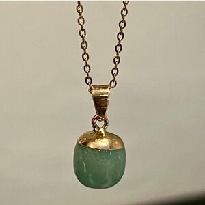 Green Aventurine & 14 Karat Gold Plated Pendant On 14 Karat Gold Plated Chain